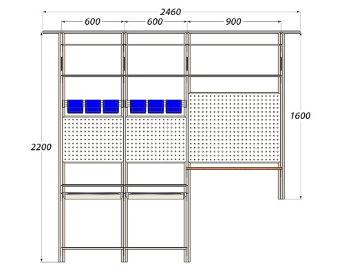 Мастерская с металлическими полками и столешницей